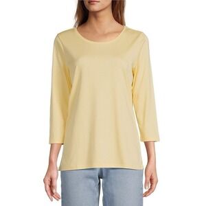 L.L. BEAN Women Size Small Reg Yellow Pima Cotton 3/4 Sleeve Jewel Neck Shirt